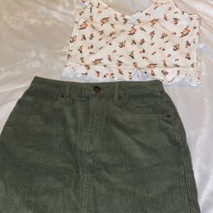 Womens bundle floral crop top and olive green mini skirt